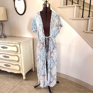 3rd + Malt Longline Kimono Duster Cardigan Tie Waist Lace Ditsy Floral Sz M